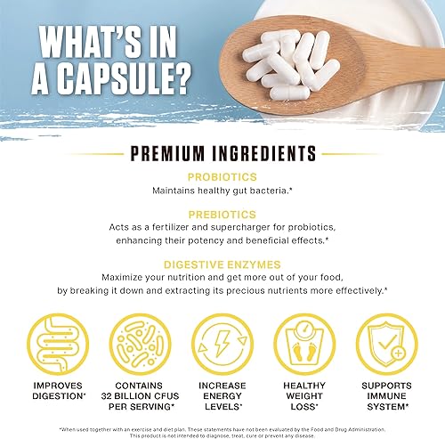 Miniatura 3 de Ambrosia Enzimas digestivas de flora con probióticos y prebióticos, suplemento de salud intestinal a base de plantas, 32 mil millones de UFC,