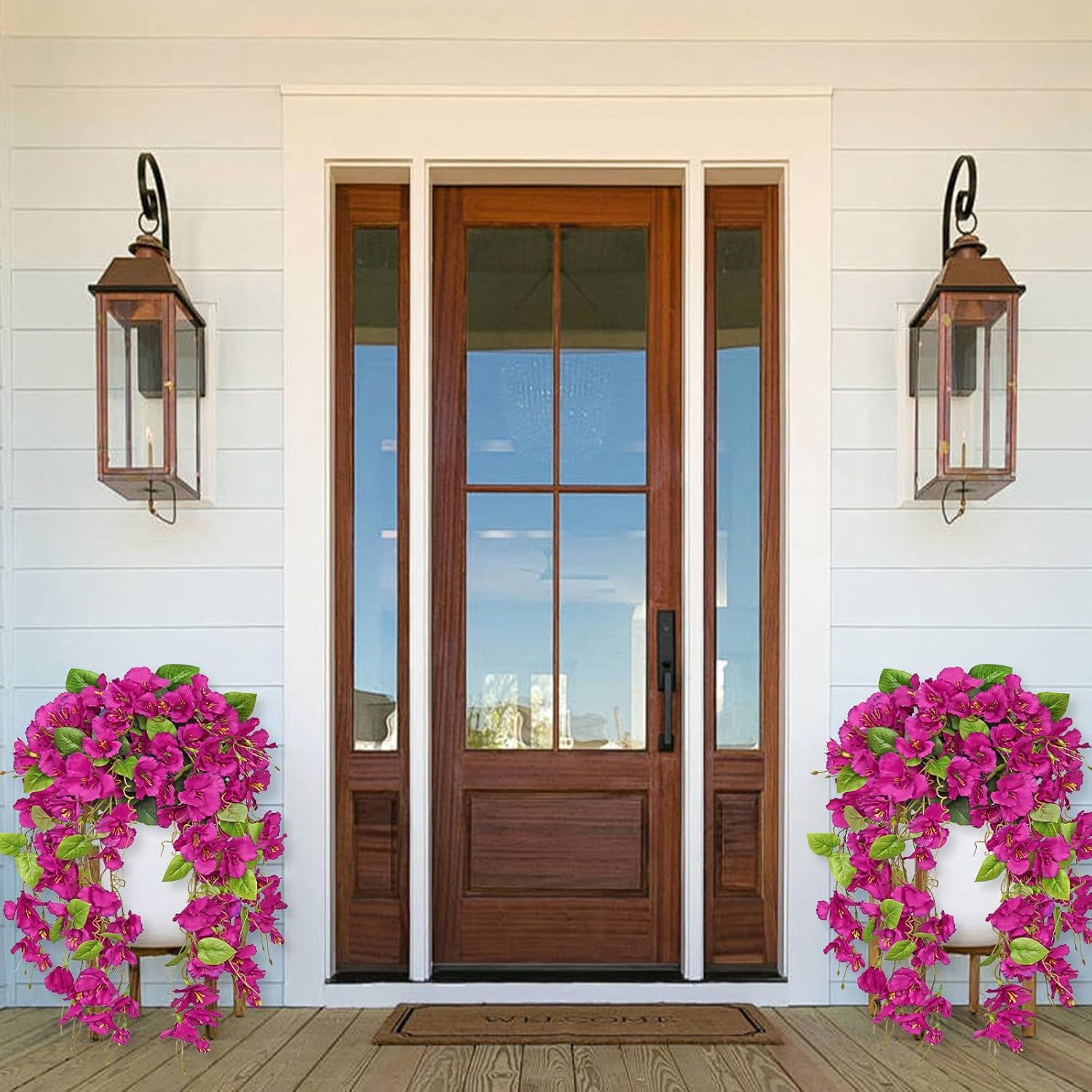 Dremisland Artificial Hanging Flowers for Outdoors,2PCS Artificial Hibiscus Hanging Flowers Plants UV Resistant Silk Flower Long Trailing Vines for Outside Wall Home Porch Patio (Fuchsia, 2PCS) - Image 5