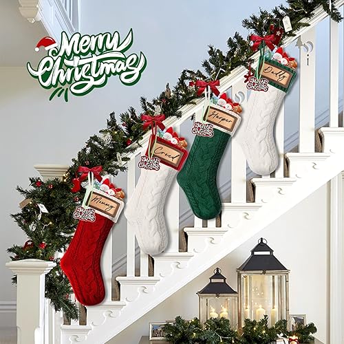 Miniatura 10 de CRSTAFU Paquete de 6 medias de Navidad, medias de Navidad familiares grandes de 18 pulgadas, medias de punto colgantes de colores mixtos (6