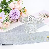 Vista 7 de Corona de cumpleaños plateada, banda con purpurina para cumpleaños, tiara para fiestas y decoraciones