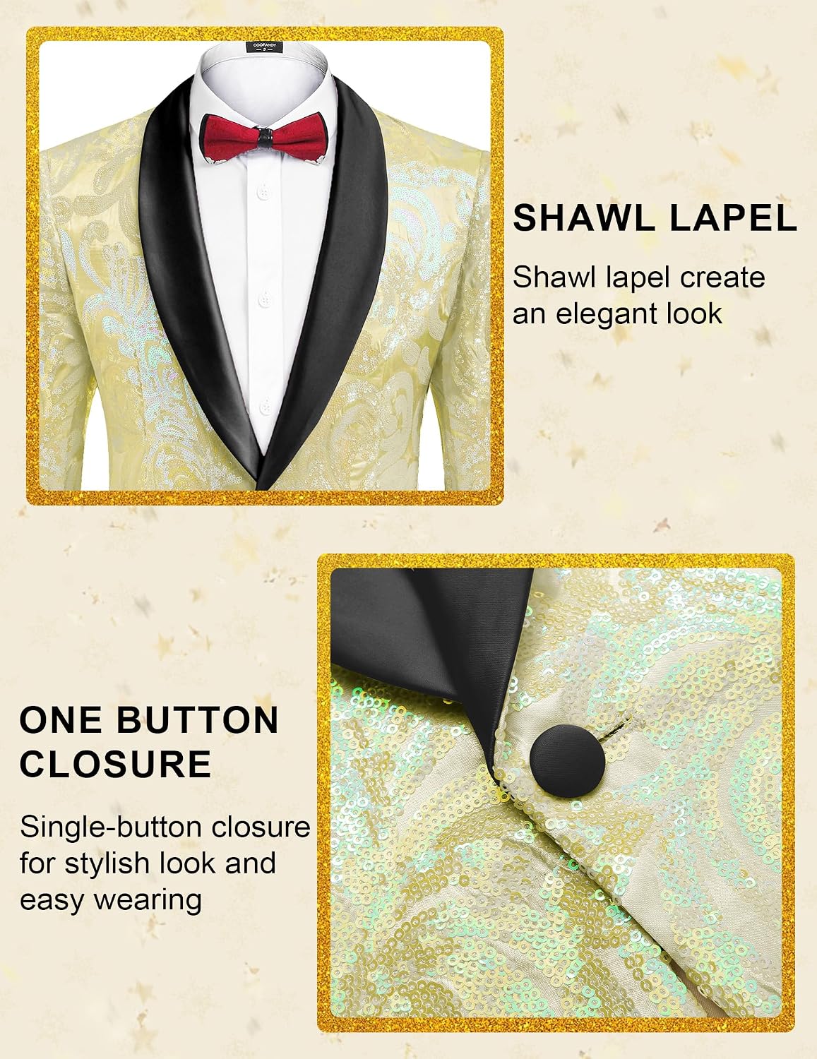 COOFANDY Men's Sequin Blazer Sparkly Glitter Jacket Shiny Floral Suit Jacket Stylish Party Wedding Banquet Prom Tuxedo