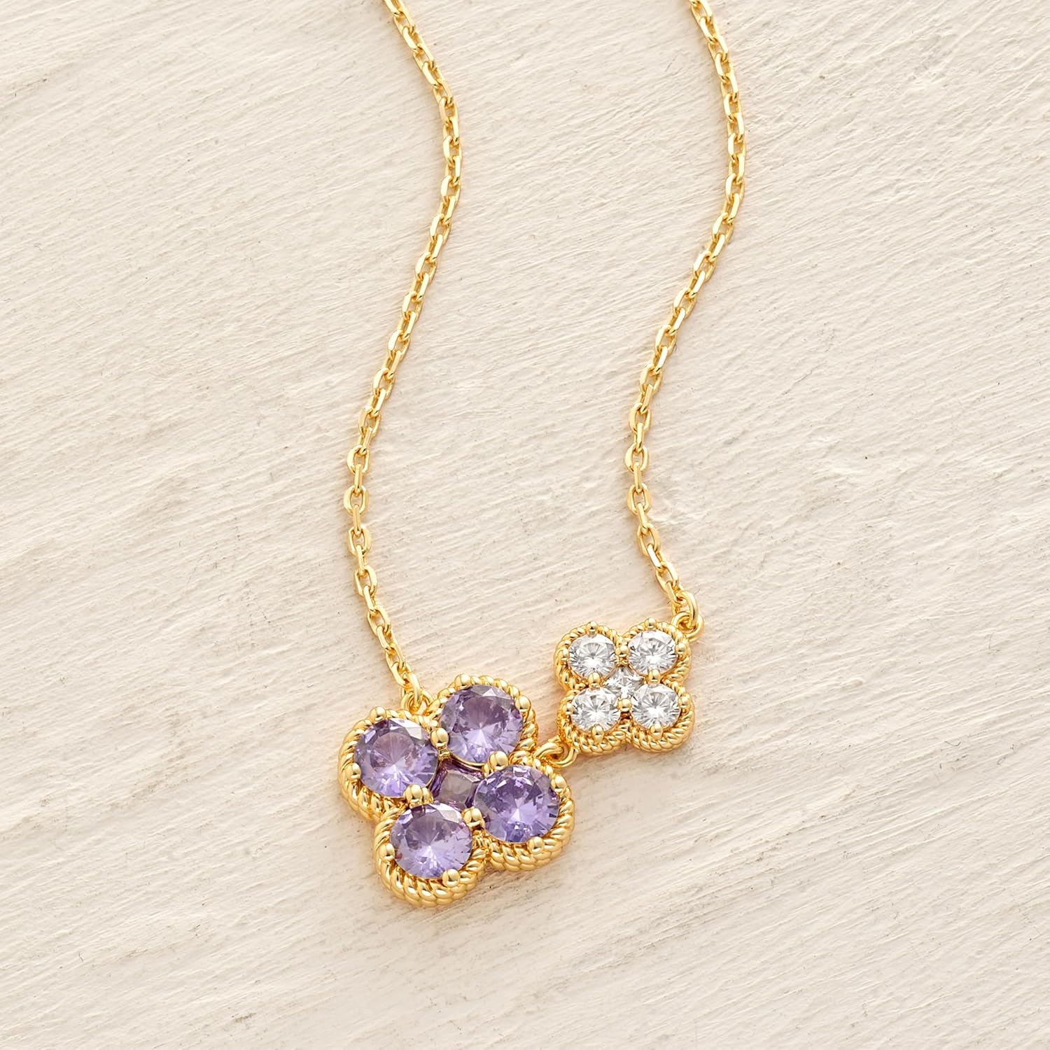 MYEARS Gold Necklace for Women Flower Pendant Sideways Double Four-leaf-clover Link Birthstone Cubic Zirconia 14K Simple Dainty Chain Floral Lucky Jewelry Gift - Image 6