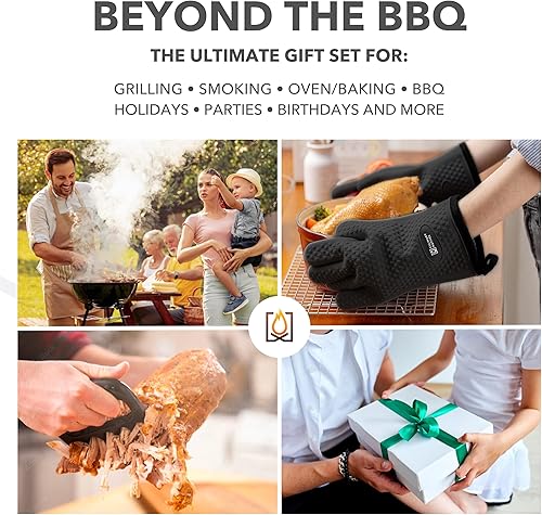 Miniatura 6 de Juego de accesorios para ahumadores - Guantes de horno para parrilla, garras de barbacoa, termómetro de carne, temporizador y cepillo de silicona