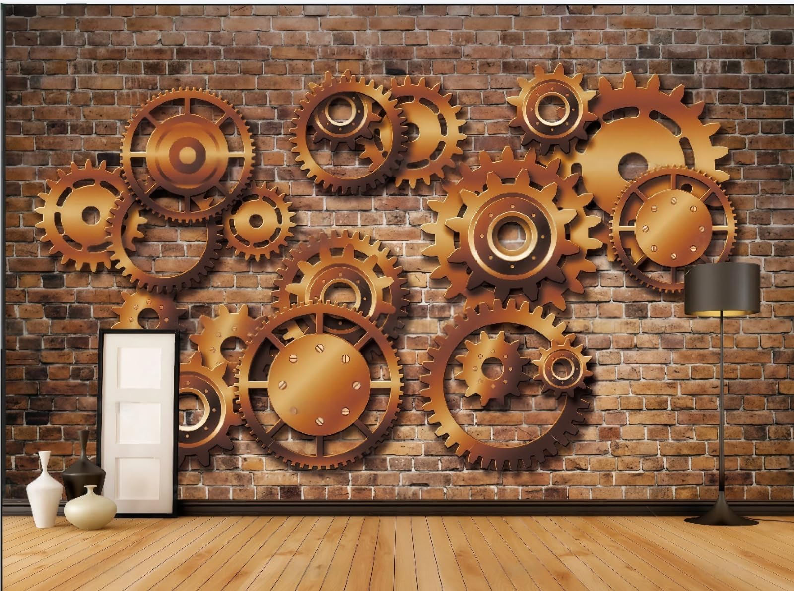 rskjdghshd Wallpaper Retro Brick Wall Three-Dimensional Mechanical Gear Inspirational Theme Bar Western Restaurant Background Wall Mural Afternoon Tea Coffee Shop Wallpaper,3D,200x140cm