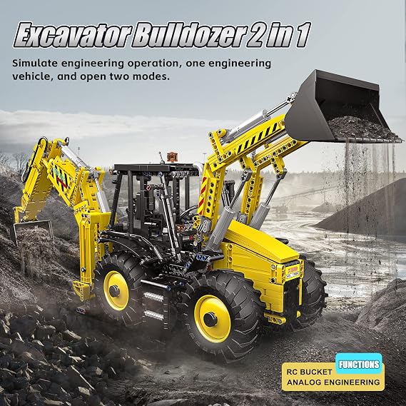 Mould King 17036 Excavator and Bulldozer 2 in 1, RC Bulldozer Building Set for Adults, APP Remote Control Truck Construction Vehicles Model with Motors, 2239 Pieces