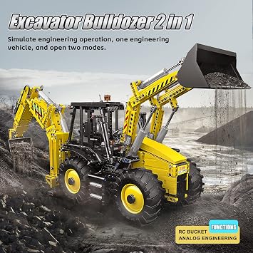 Mould King 17036 Excavator and Bulldozer 2 in 1, RC Bulldozer Building Set for Adults, APP Remote Control Truck Construction Vehicles Model with Motors, 2239 Pieces