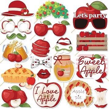 20 Pcs Apple Photo Booth Props Kit, Fruit Apple Themed Party Selfie Decorations, Baby Shower, Baby Kid Boy Girl Birthday Party Photography Supplies