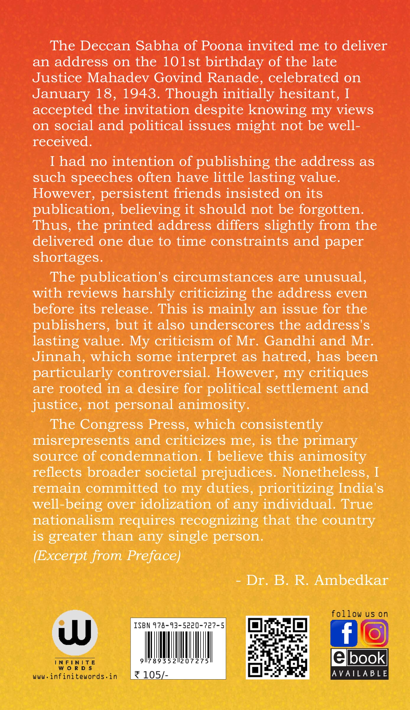 My Autobiography | Ranade, Gandhi and Jinnah | Dr. BR Ambedkar Books | English Paperback Combo Set | The Original Edition | Caste In India by BR Ambedkar | Their Mechanism, Genesis And Development | Meri Aatmakatha Atmakatha Ambedkar Castes In India | मेरी आत्मकथा आत्म कथा | Biography Book B. R.Bhimrao Works B R Pride Baba Saheb Bheemrao Bheem Bhim Rao Problem Untouchables dr br. Ambedkar's all Writings Books Father Constitution Speeches Roy Hindi by Annotated Critical Navayana And Other Tharoor Essays डॉ. बाबासाहेब आंबेडकर डा बाबा साहेब, डॉ भीमराव अम्बेडकर, अंबेडकर कास्ट इन इंडिया बुक्स बाबासाहब की बुक अणि कार्लमार्क चरित्र बायोग्राफी Bharat Ka Vibhajan Understanding Mai + Kaise Bana Shashi States And Minorities Waiting For A Visa Rupee Autobiography Auto Biography On Buddhism Gospel Buddha And His Dhamma Jaat Paat Ka Vinash पाकिस्तान और भारत का विभाजन अथवा Athva Atharva Aur Annihilation Of Caste With A Reply To Mahatma Gandhi System Annhilation Cast Anhilation Matters Arundhati Inhilation Inhalation photo frame statue combo set आणि मुस्लिम Lang 2