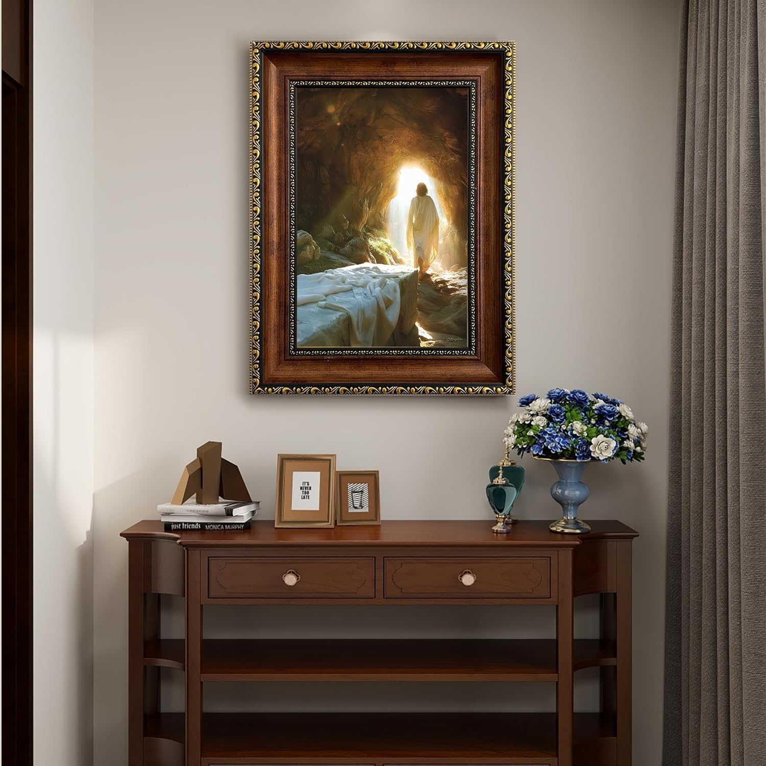 Jesus Canvas Wall Art Jesus Leaves the Tomb Wall Decor pictures Christian Resurrected Savior Leaves the Tomb Posters Prints for Church Home Bedroom living room Home Decortion 12inx16in Framed