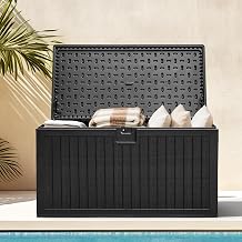 DWVO 260 Gallon Resin Outdoor Storage Box ، XXL صندوق مسطح مقاوم للماء مزدوج الجدار مع مقسم ، زوجي كطاولة أو مقعد بسعة 1000 رطل ، أسود قابل للقفل