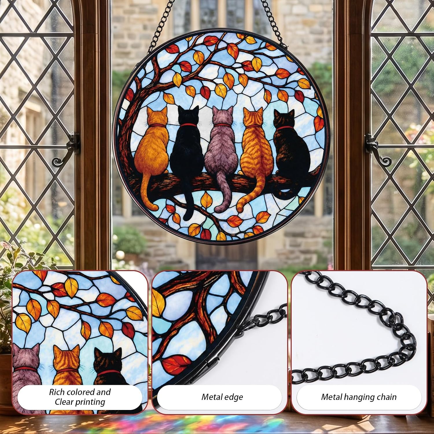 Rngmsi Cats Sun Catchers Stained Glass Window Hanging Decor Gifts 7.8 Inch