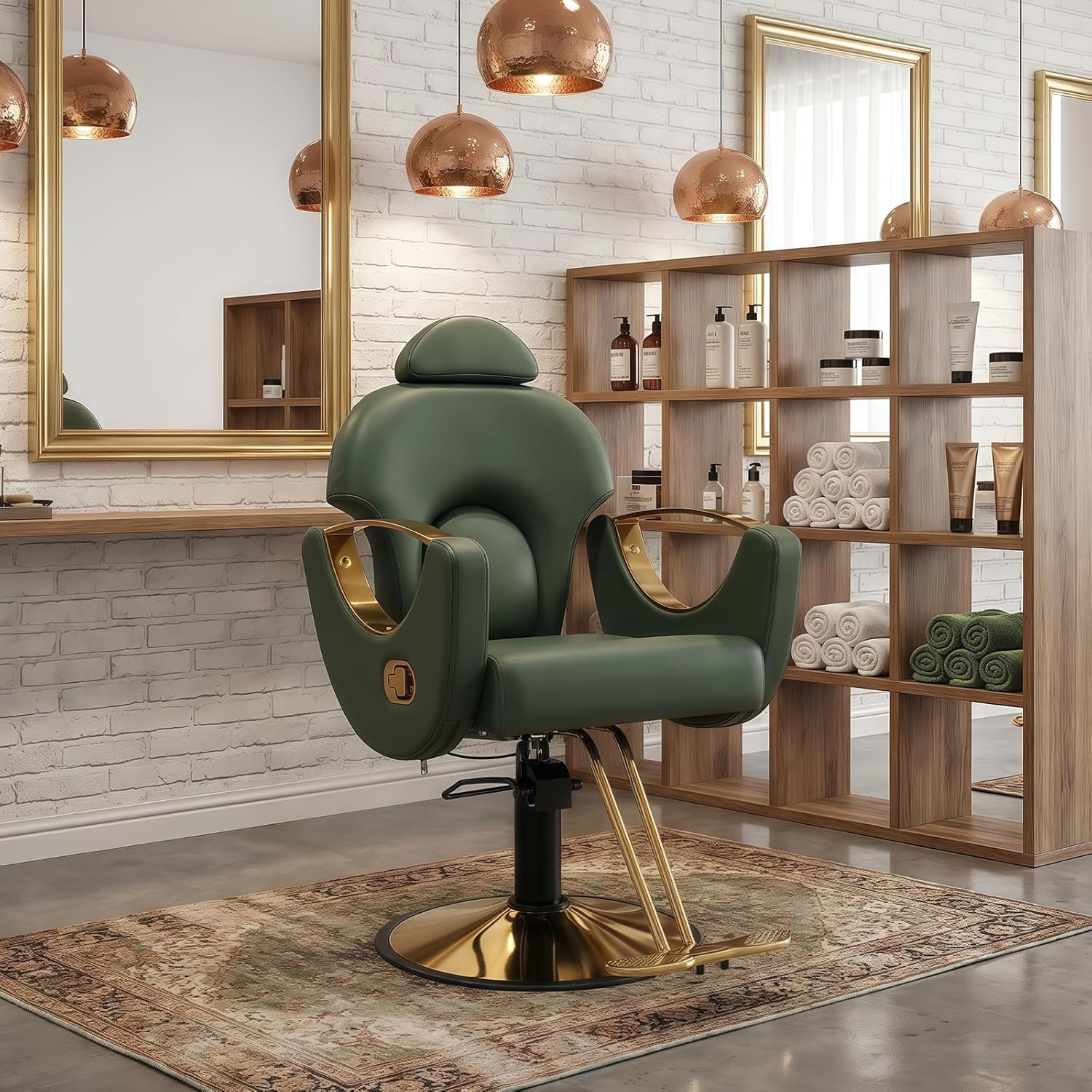 Salon Chair for Hair Stylist, Barber Salon Chair Reclining Hairdresser Chair with Hydraulic Pump 360 Swivel Styling Braiding Chair for Home Barbershop Tattoo Shampoo Spa, Green Glod