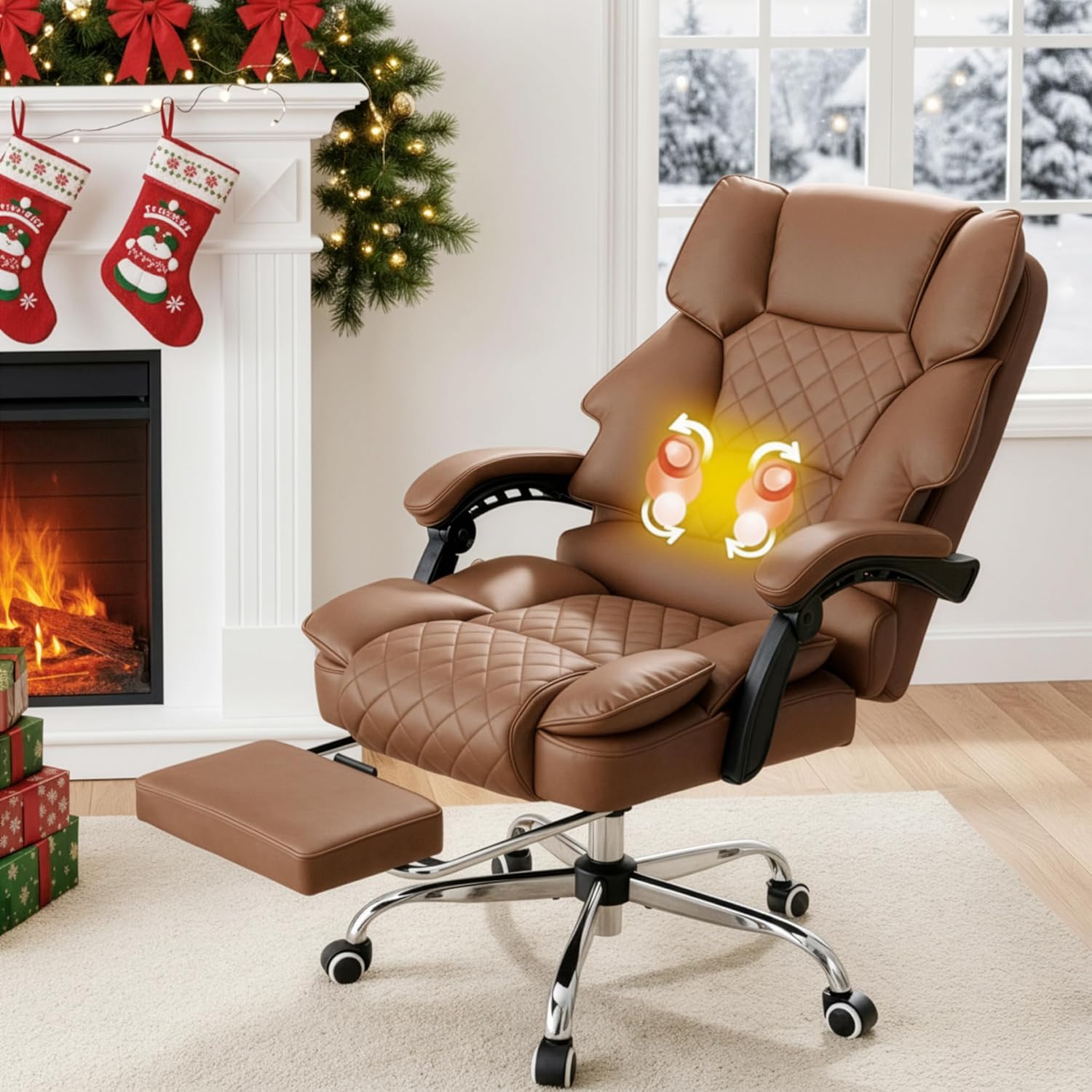 ApexDiamond Ergonomic Leather Executive Chair with Footrest & Massage