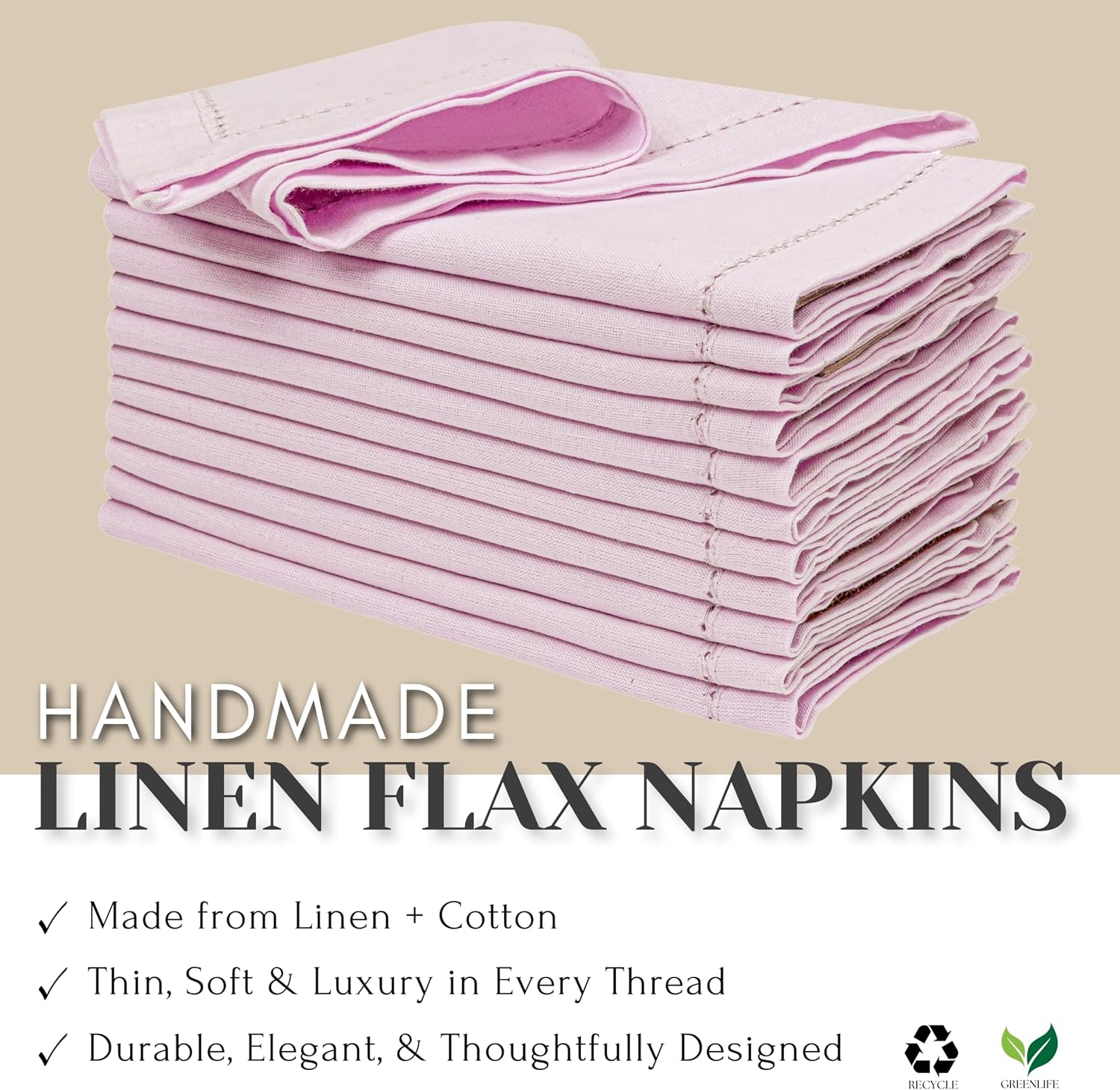 Ramanta Home Lavender Cloth Dinner Napkin Set of 12-18x18 Inch, Easter Premium Cotton Linen Flax Hemstitched Napkins for Spring Decor Wedding, Party, Kitchen | Soft Durable Washable for Everyday Use