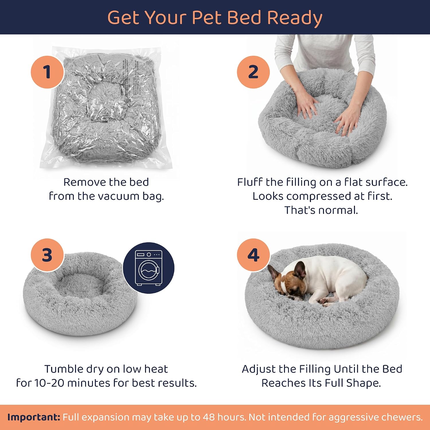 Donut Dog Bed - Premium Comfort for Anxiety Relief - Fluffy & Calming Design with Ultra-Plush Support | Cozy Round Dog Bed with Super Soft Circle Style (Grey, Small) thumbnail