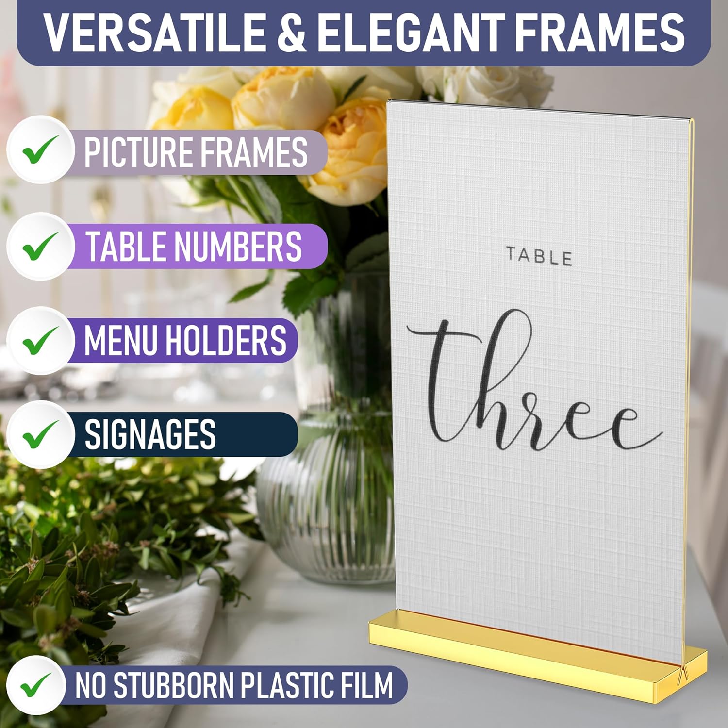 8.5x11 Luxurious Acrylic Gold Frames, 6 pack, Stunning Photo Displays, Enhance Your Event Ambience with Exquisite Gold Table Number Holders, Showcase Memories in Style with Elegant Golden Sign Holder
