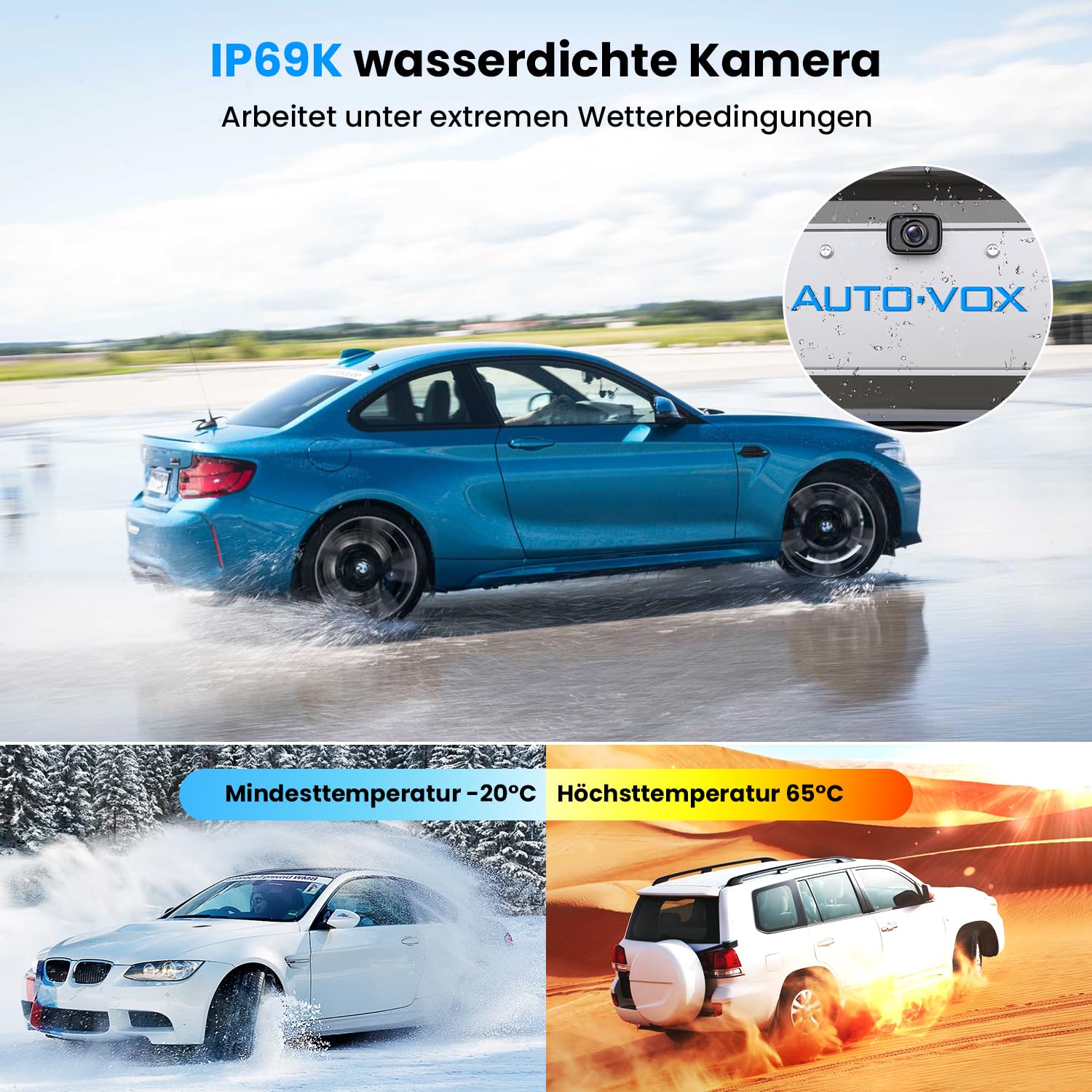AUTO-VOX W12 Rückfahrkamera Kabellos 5" LCD 1080P Funk 2 Kameras IP69K Wasserdichter Nachtsicht für Auto LKW Wohnmobil