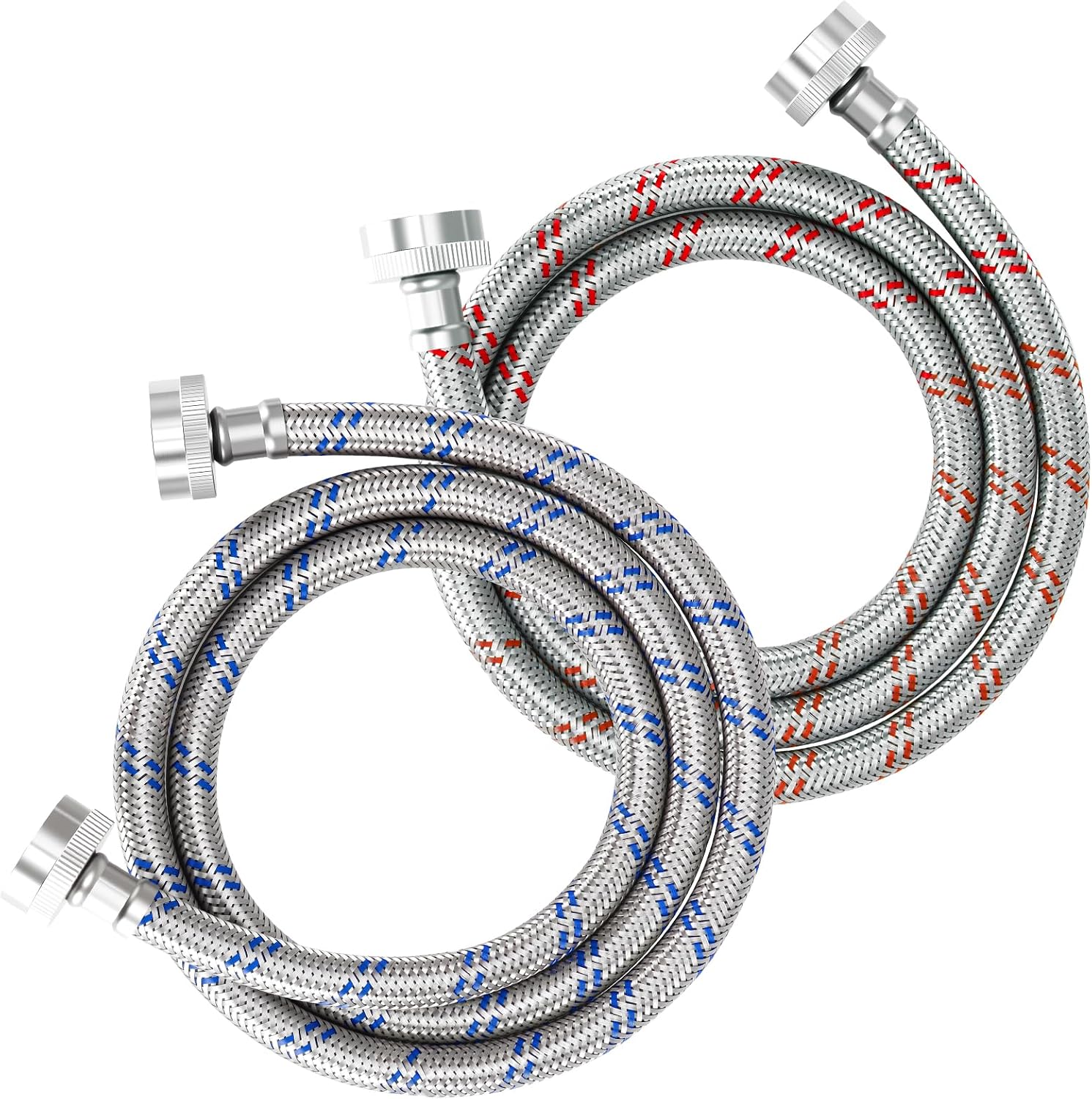 4 FT Washing Machine Hoses, 2 Pack Premium Stainless Steel Washer Hose, Explosion-Proof Durable Hot & Cold Water Supply Lines, Perfect Fit Washer Connection Hoses for All Washing Machines