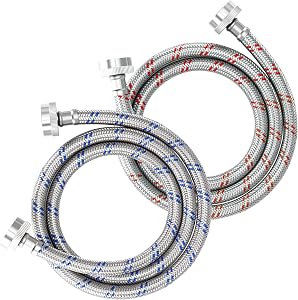 4 FT Washing Machine Hoses, 2 Pack Premium Stainless Steel Washer Hose, Explosion-Proof Durable Hot & Cold Water Supply Lines, Perfect Fit Washer Connection Hoses for All Washing Machines