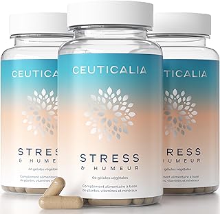 Complément Alimentaire Stress et Humeur - Anti Stress et Anxiété, Favorise Bien Etre et Relaxation - Pour Adulte - Magnésium, Vitamine B6, Safran, Rhodiola, Aubépine - 180 Gélules, 90 Jours