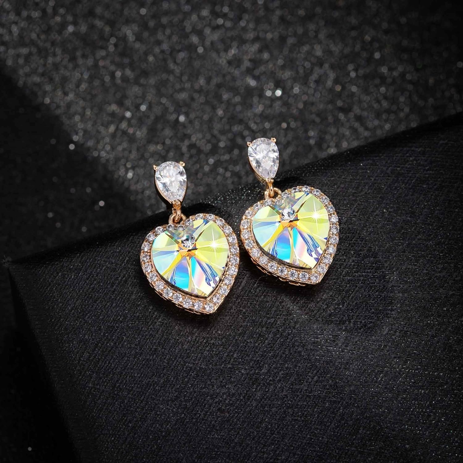 Trendy Austrian Crystal Heart Halo Drop Stud Earrings for Women 14K Gold Plated Dangle Earring Hypoallergenic Jewelry Gift - Image 3
