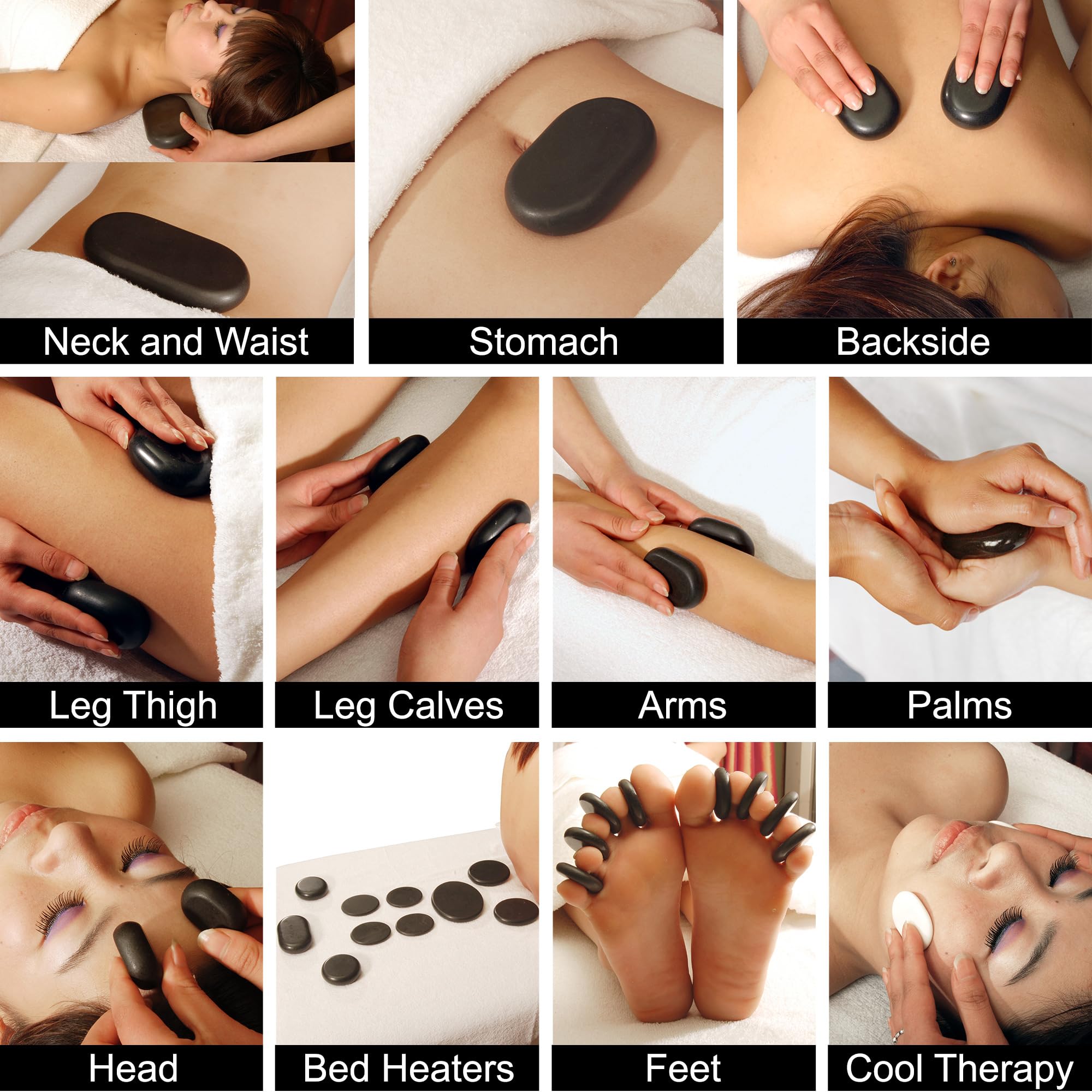 Master Massage Hot Stone zestaw kamieni bazaltowych w dekoracyjnej skrzynce bambusowej, 100% kamień naturalny
