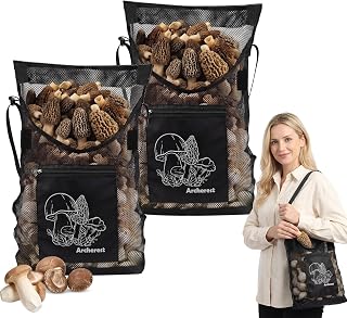 2 Pack D-shaped Opening Mushroom Foraging Bag, Morel Picking Mesh Hunting Pouch for Outdoor Foraging and Fruit, Mushroom Basket Harvesting Bags with Adjustable Shoulder Strap