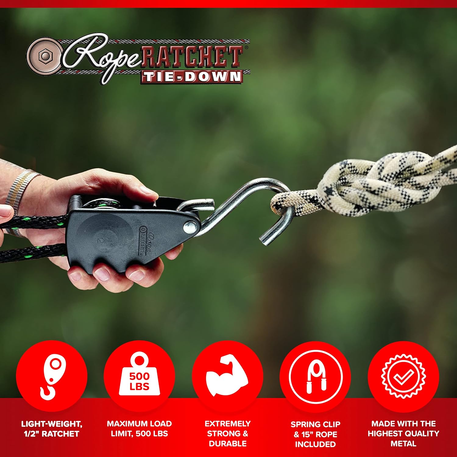 Rope Ratchet 10030 1/2" Rope Pulley Rope Hanger, 8' Solid Braided Polypropylene Rope, Locking Pulley, 500 lbs Weight Capacity : Pulling And Lifting Ropes : Tools & Home Improvement