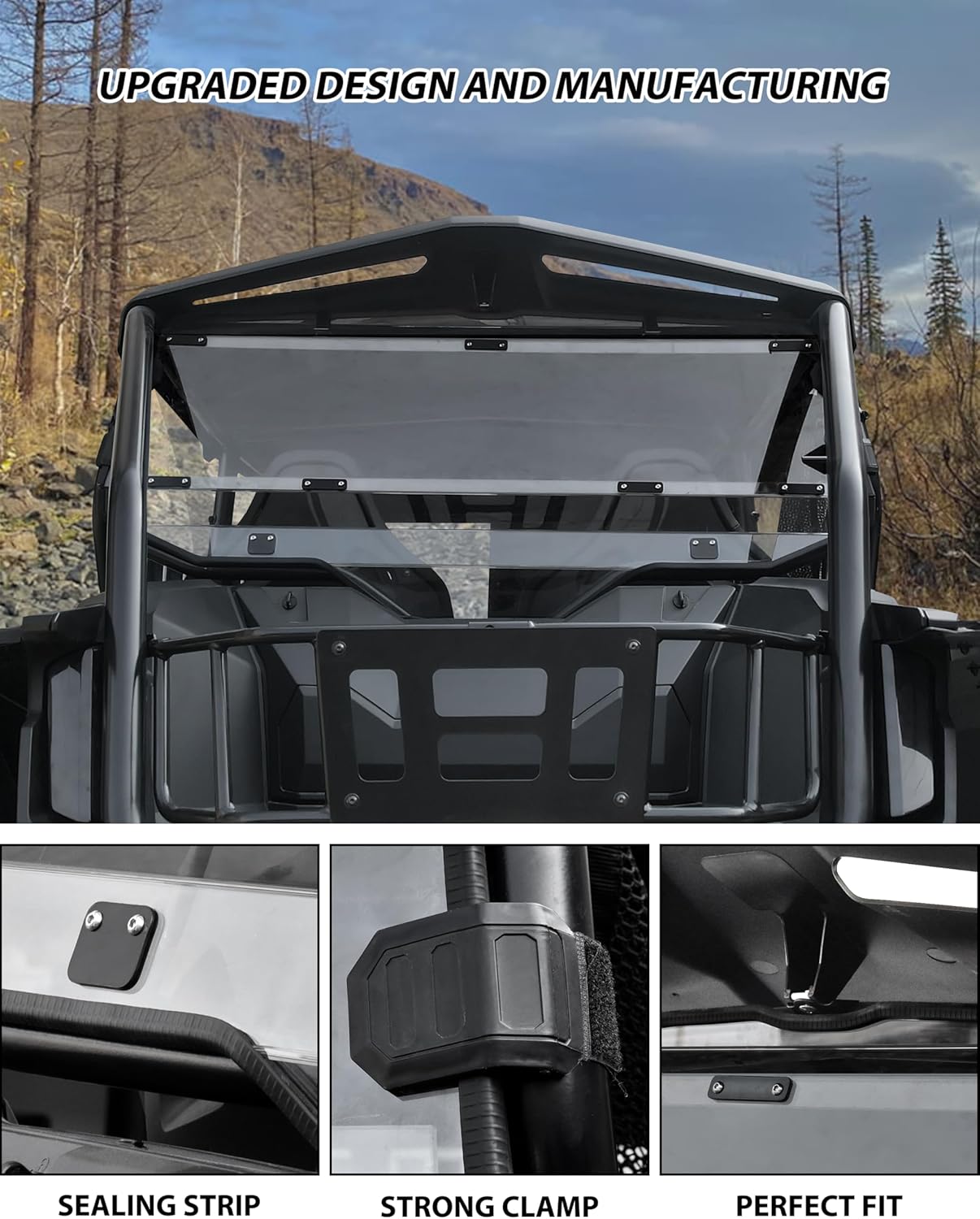 SAUTVS Combined Rear Windshield for Honda Talon 1000R-4 1000X-4 1000XS-4 2020-2025 Accessories, Polycarbonate Clear Back Window with Noise Strip, Impact Resistant