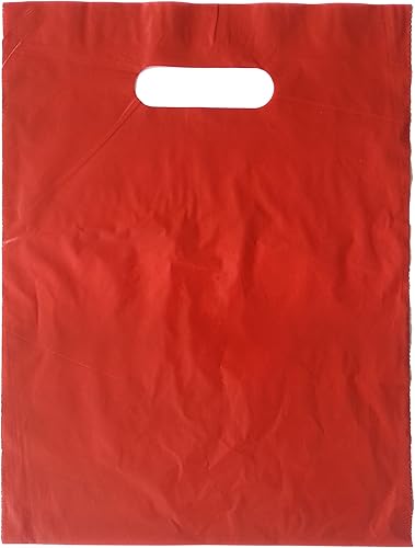 Bolsas de compras de plástico con mango troquelado rojo 9x12 100/cs … Negro -,Verde oscuro,Oro,Rosa encendido,Verde