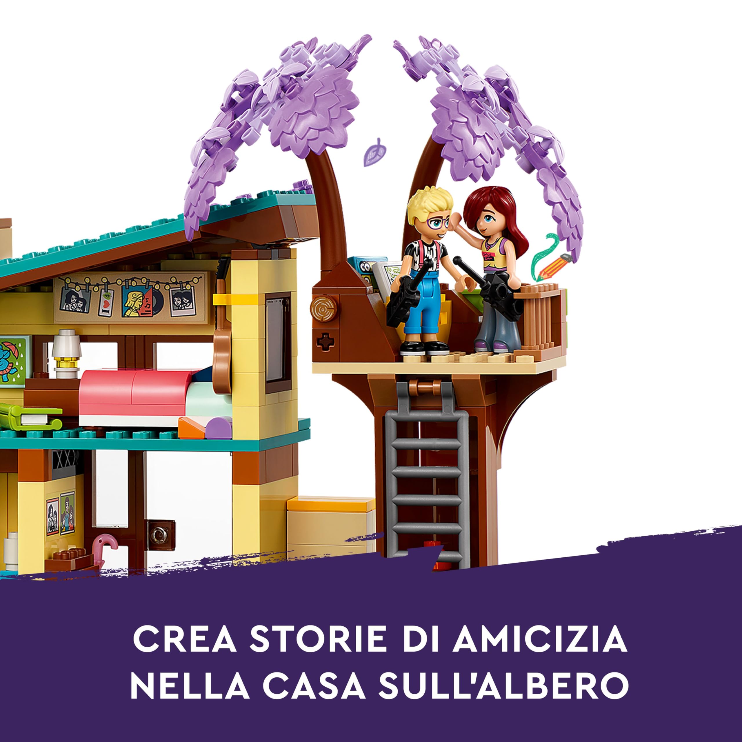 LEGO Friends Le Case di Olly e Paisley, Giochi per Bambine e Bambini da 7 Anni in su con 2 Casa Giocattolo da Costruire, Casa sull'Albero, 5 Mini Bamboline, 1 Micro-Doll e 2 Animali Domestici 42620