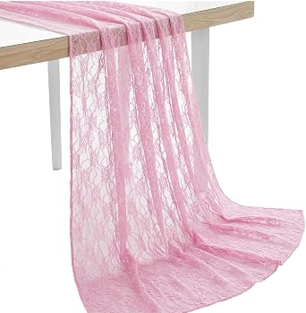 MDS Pack of 10 Yard Lace Fabric 44" Wide, Floral Pattern Soft Rachelle Lace Trim Multipurpose Material for Sewing, Wedding Decor, Dresses, Crafts, Table Decorations & DIY Projects - Blush Pink