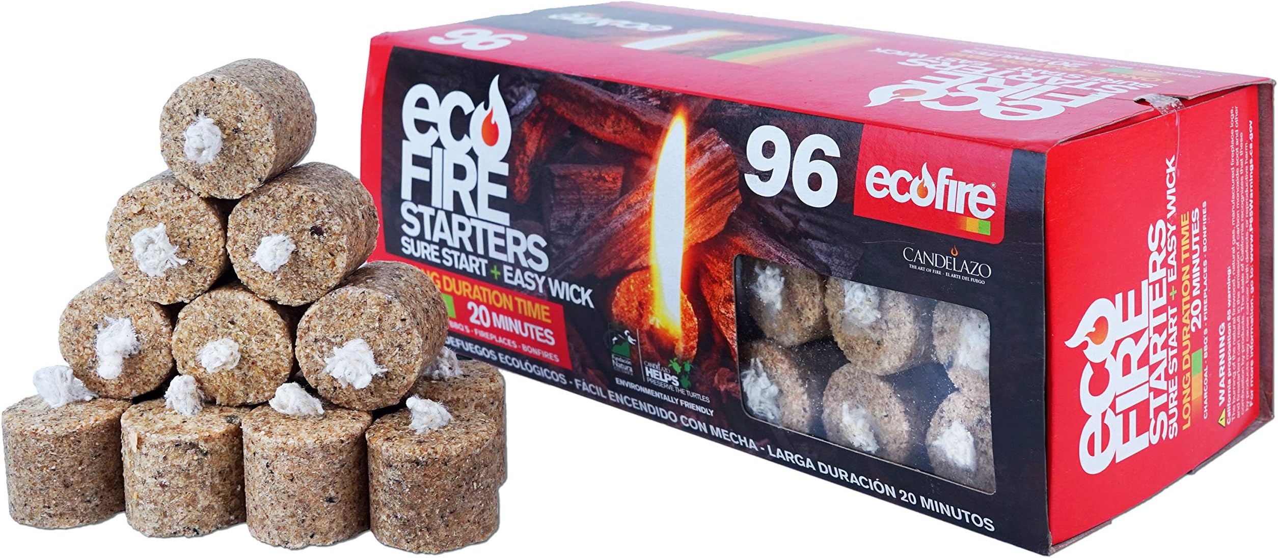 ECOFIRE Ecological Fire Starters Long Duration Time, for BBQ, Camp fire, fire Place, Indoor or Outdoor