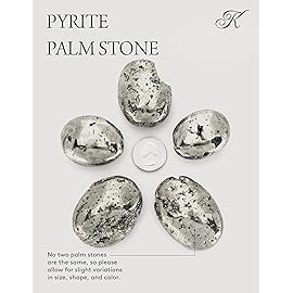 KALIFANO Pyrite Palm Stone - High Energy Iron Piedra Pirita from Spain with Healing Properties (Information Card) Fools Gold Rock Reiki Crystal Used for Increased Willpower and Manifestation