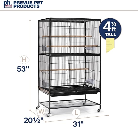 Prevue Pet Products Wrought Iron Flight Cage with Stand, Large Birdcage for Pets, Metal Cage Standing Birdcage, Black Hammertone Finish
