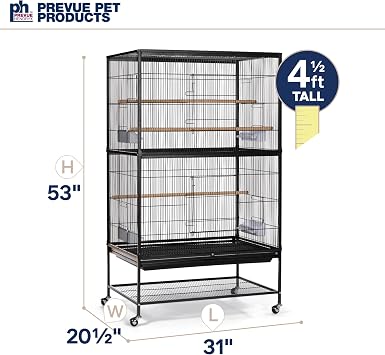 Prevue Pet Products Wrought Iron Flight Cage with Stand, Large Birdcage for Pets, Metal Cage Standing Birdcage, Black Hammertone Finish