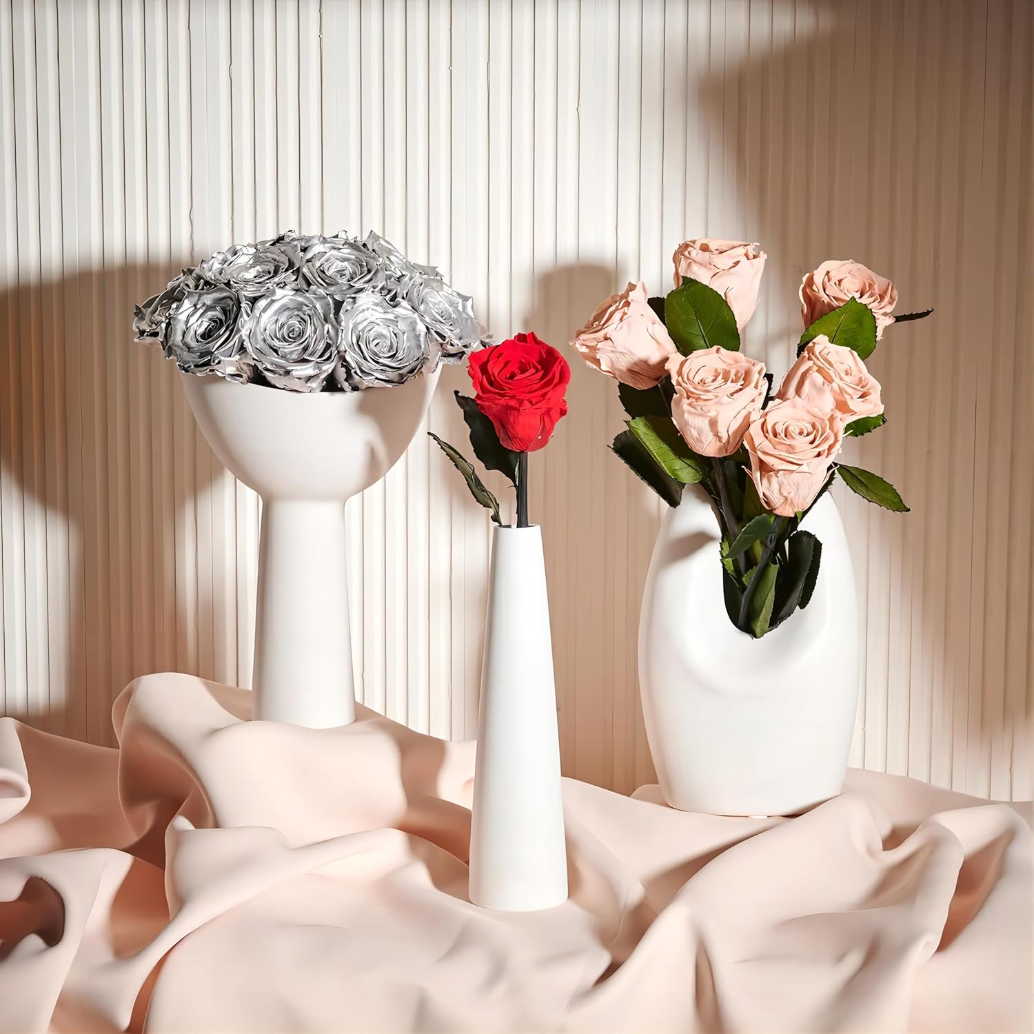 Preserved Flowers in Ceramic Vase, Real Touch Eternal Rose, No Need to Water, Decorative Roses, Valentine's Day Birthday Mother's Day for Wife Mom Women (Red)