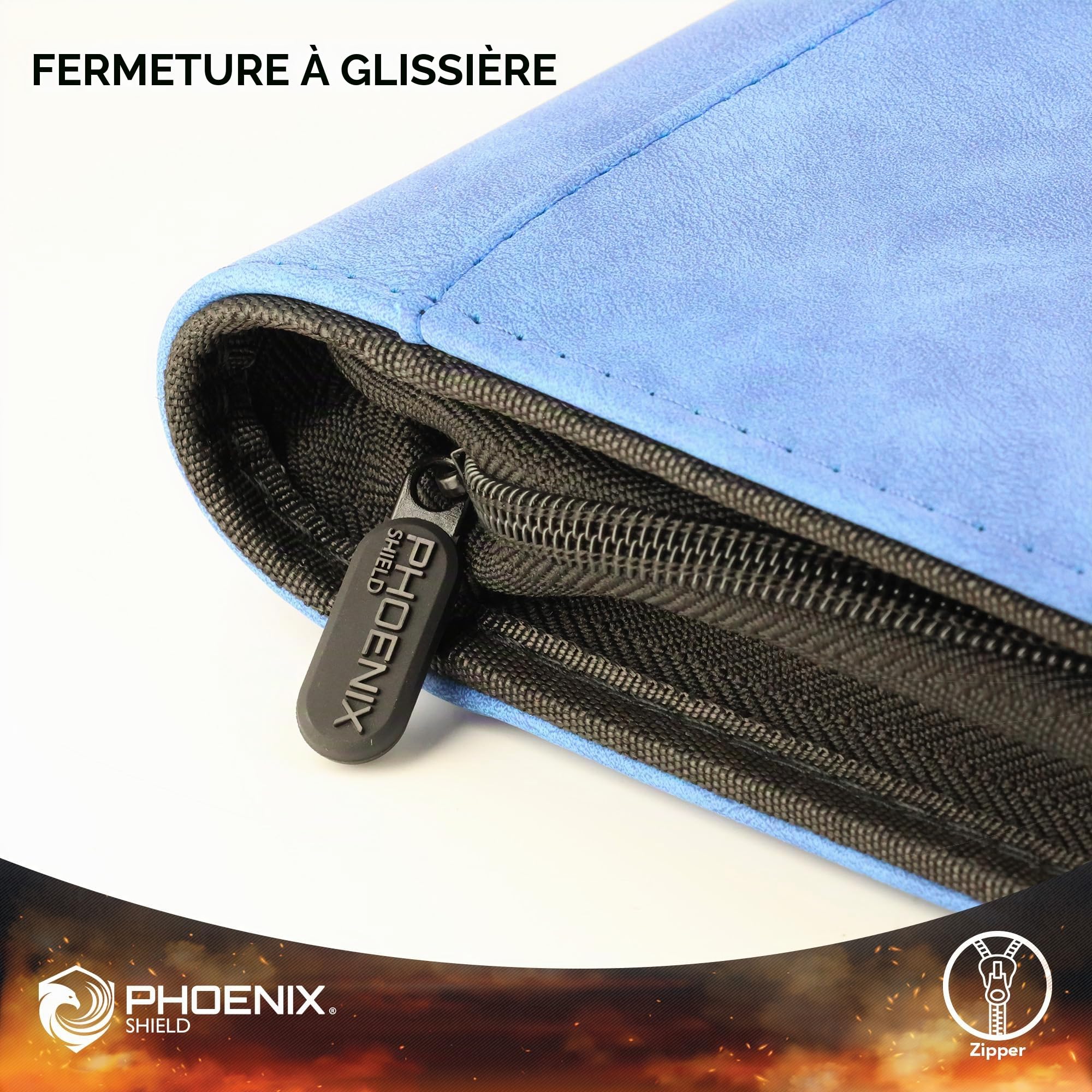 Phoenix Shield 69109 – Album Bleu effet cuir 9 pochettes pour cartes en toploader (360 cartes) – Classeur rigide à fermeture éclair avec ouverture latérale