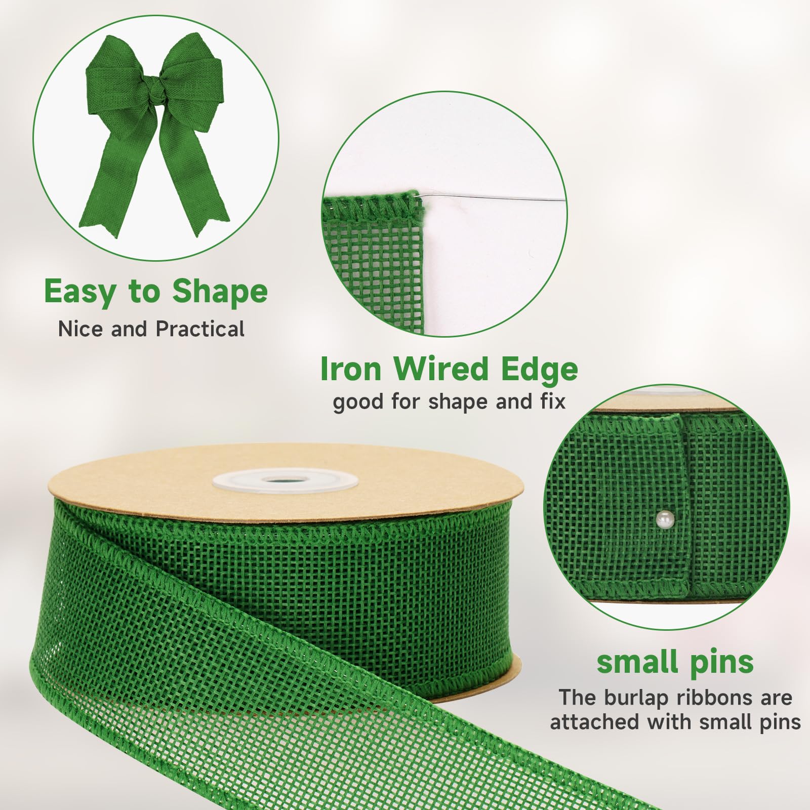 jijAcraft 4CM Green Wired Burlap Ribbon: 10m Wired Hessian Ribbon Roll Natural Hessian Ribbons Rustic Jute Burlap Ribbons for Gift Wrapping Bows - Image 3
