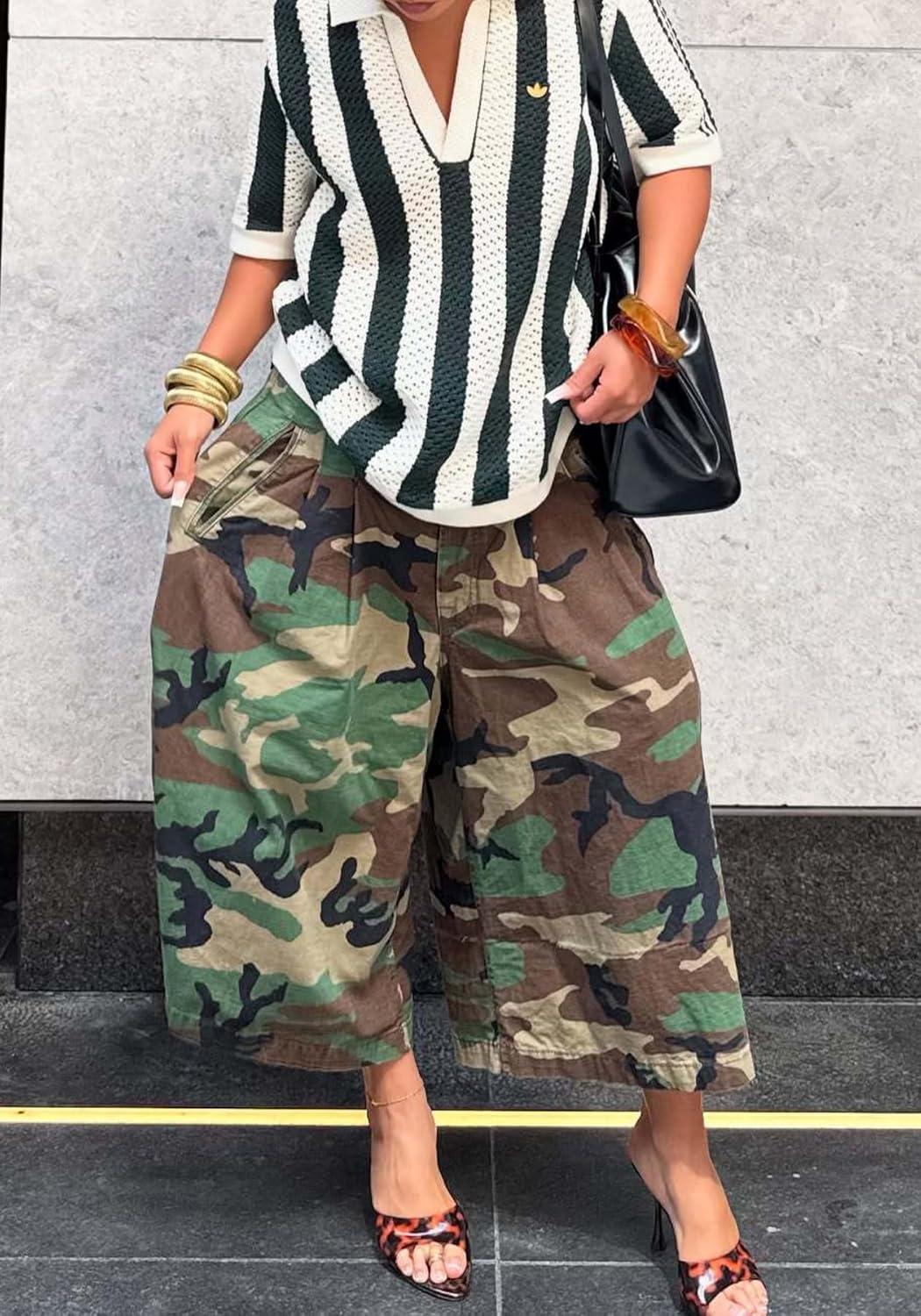 Women's Camo Cargo Jeans Baggy Camouflage Wide Leg High Waist Bermuda Trousers Capris Army Fatigue Pants - Image 2