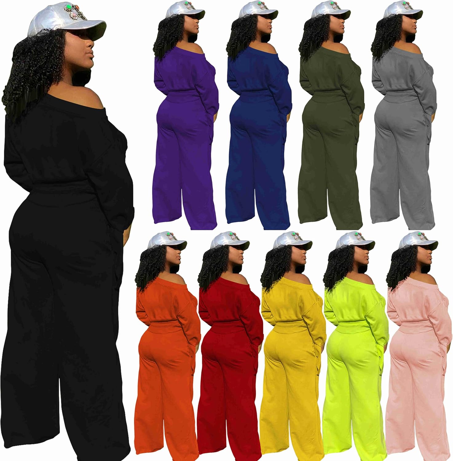 TOPSRANI Womens 2 Piece Outfits Casual Solid Sweatsuits Baggy Long Sleeve Loose Matching Wide Leg Tracksuit Pants Sets - Image 8
