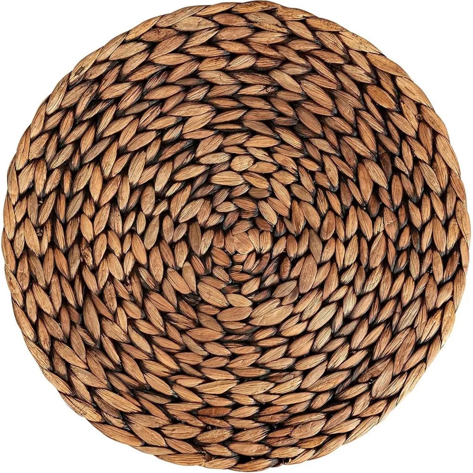 GrassWoven Placemat, 8 Brown Washed Round Woven Rattan Placemats, 13.5 Diameter for Dining Table Home