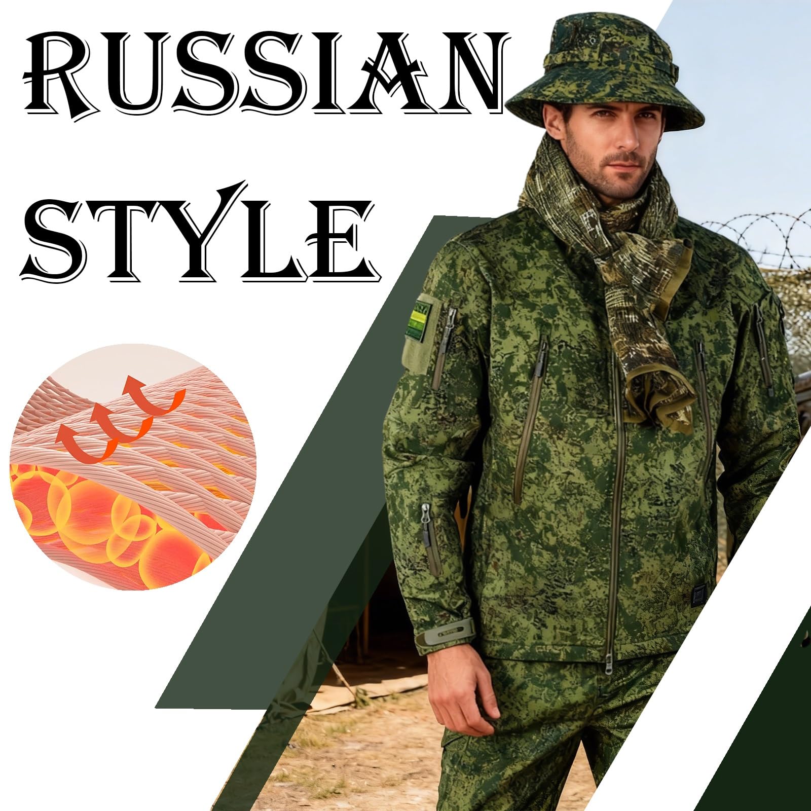 Outdoor-Bekleidung Jackenanzüge, taktisches Camouflage-Jacken-Set, russischer EMR-Camouflage-Anzug, Accessoire, grünes Kostüm, Outdoor, wasserdicht, atmungsaktiv