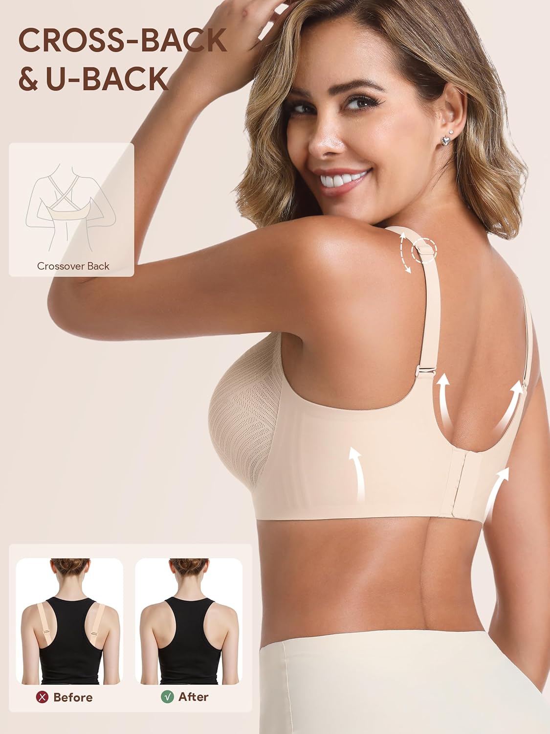 Angelhood Bras for Women Lace V Neck Seamless Wireless No Underwire Supportive Pushup Bralette Comfortable T Shirt Bra - Image 5