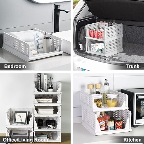 Miniatura 3 de YGJT Contenedores de almacenamiento apilables, paquete de 4 contenedores plegables de plástico para armario, organizador de ropa, estante de