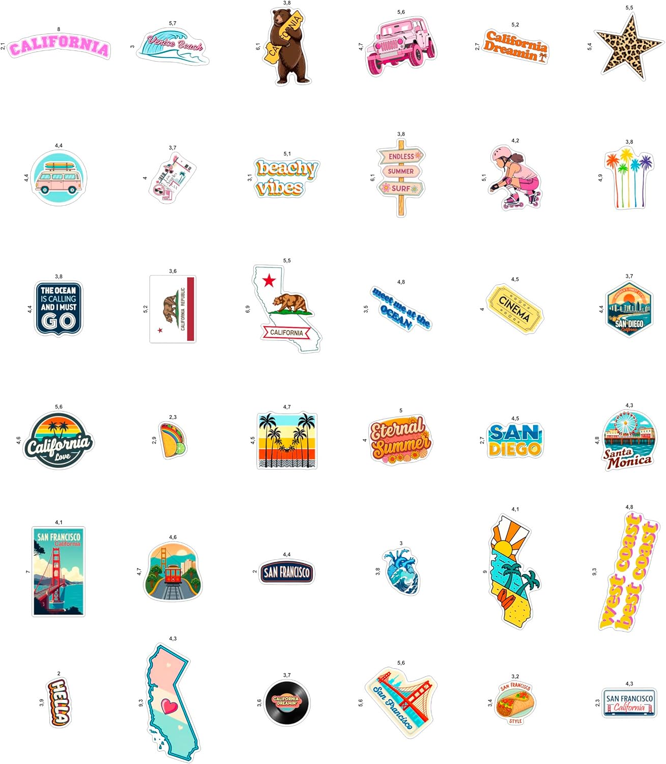 100Pcs California Stickers for Water Bottle, Laptops, Beach Stickers, Decals - California Gifts & Party Decor & Favors - Gift for Women & Men image 3