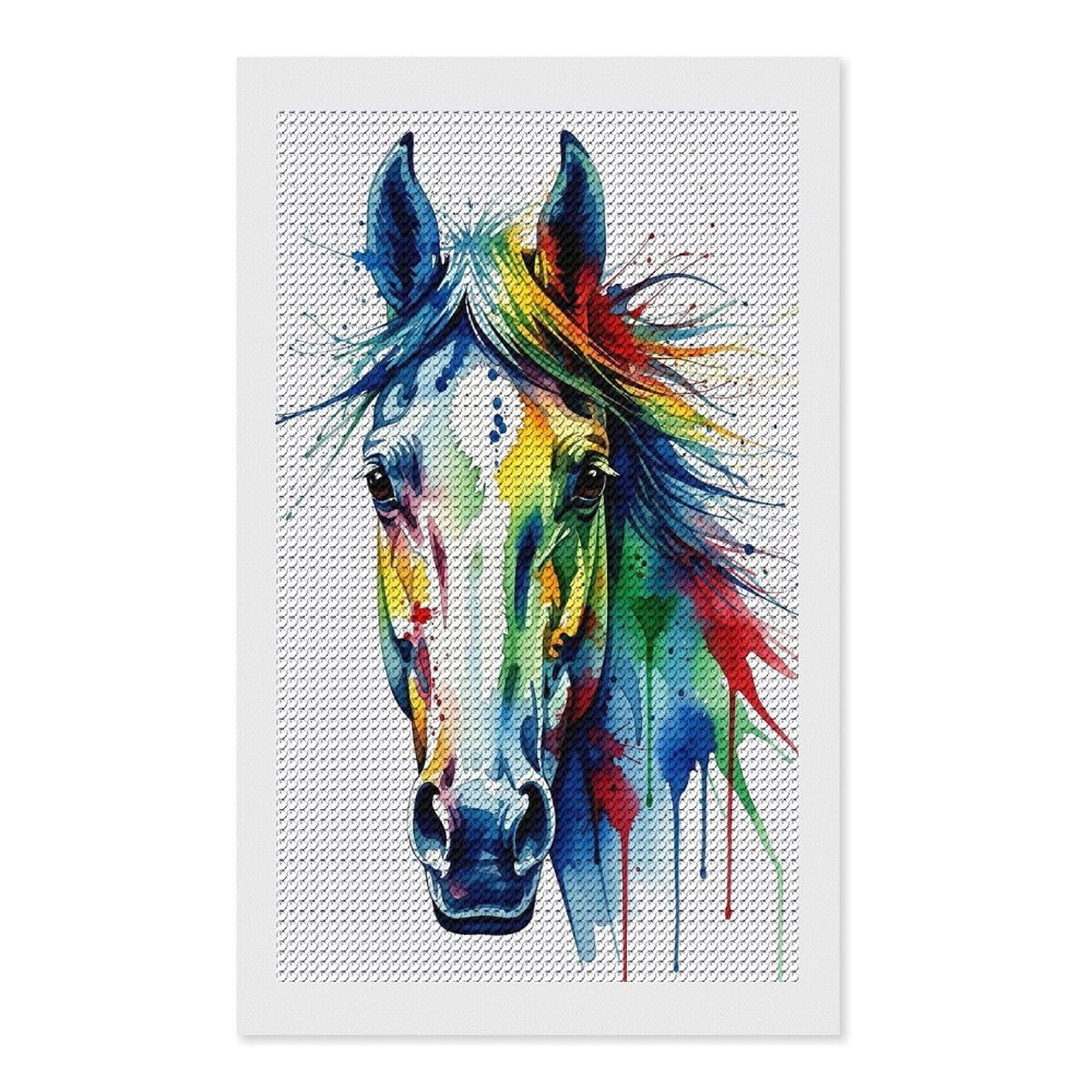 Junmoney Colorful Watercolor Horse Portrait Diamond Painting Kit 12"x20", for Women, Simple to Start, Bedroom Decor, Christmas Gift, Good for Quiet Evenings