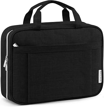 BAGLHER Travel Toiletry Bag for Women, Makeup Organizer Bag with Hanging Hook, Portable Cosmetic Case for Toiletries, Makeup, Travel Essentials, Large Black