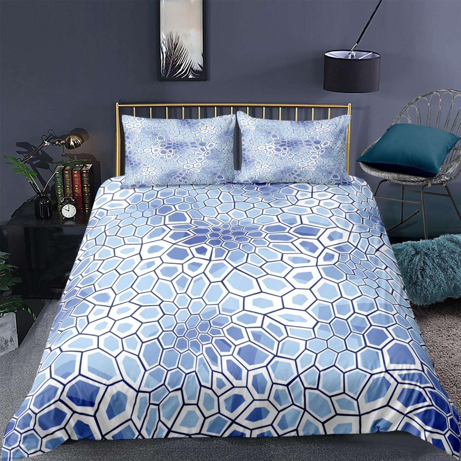 Housse de Couette 240x260 Bleu avec 2 Taies Parure Lit 2 Personnes