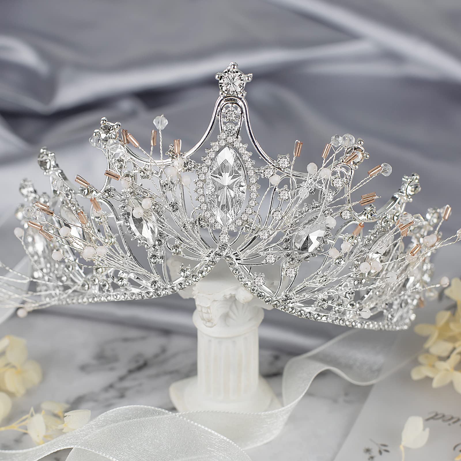 Amazon.com: Yolmina Baroque Queen Crown, Sliver Wedding  display picture 2